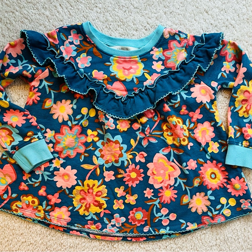 Matilda Jane Teal, blue, yellow, coral, & pink Floral Ruffle Long-Sleeve Top